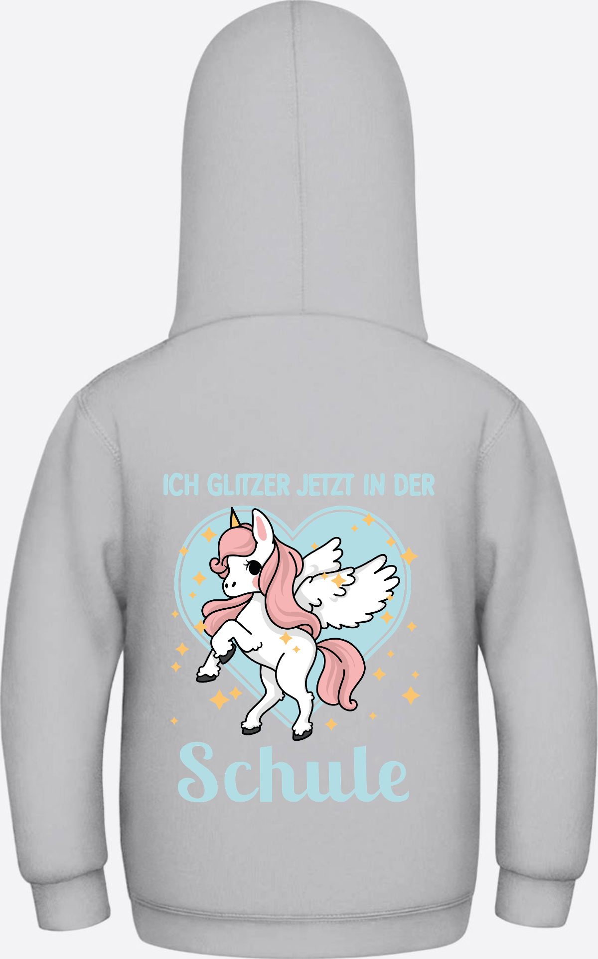 Einschulung Hoodie Einhorn – Ich glitzer jetzt in der Schule - Heather Grey