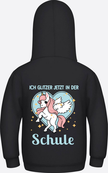 Einschulung Hoodie Einhorn – Ich glitzer jetzt in der Schule - Jet Black