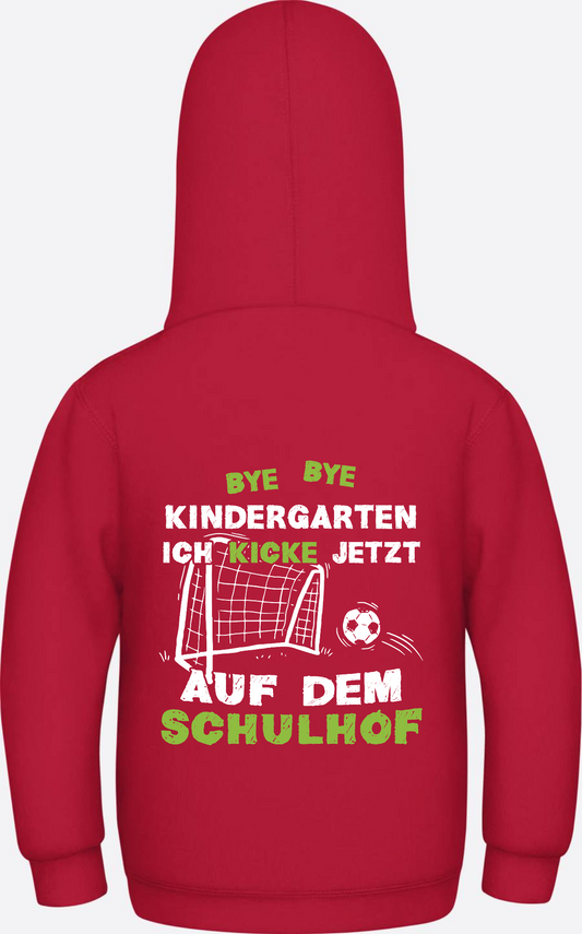 Einschulung Hoodie Fußball – Bye Bye Kindergarten Schulkind - Fire Red