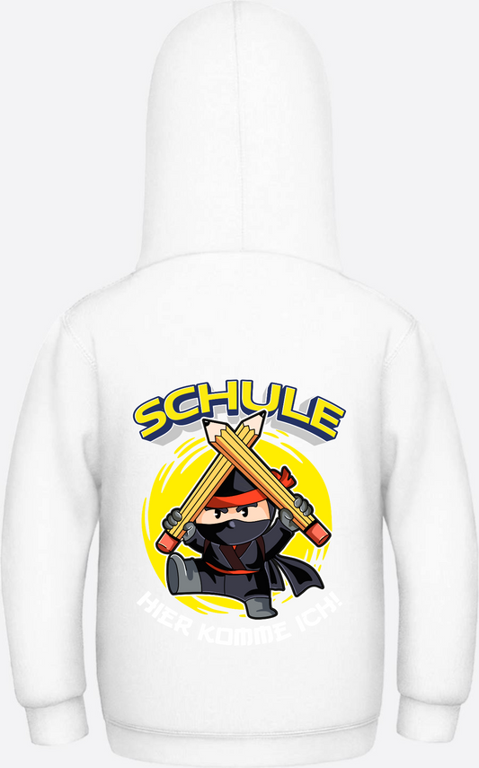 Einschulung Hoodie mit Name – Schule hier komme ich! Ninja - Arctic White
