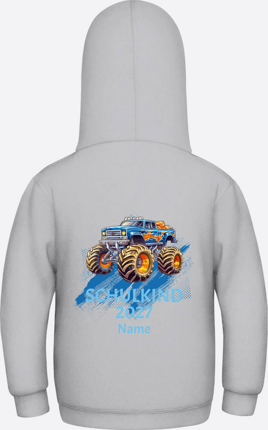 Einschulung Hoodie Monstertruck personalisiert mit Name - Heather Grey
