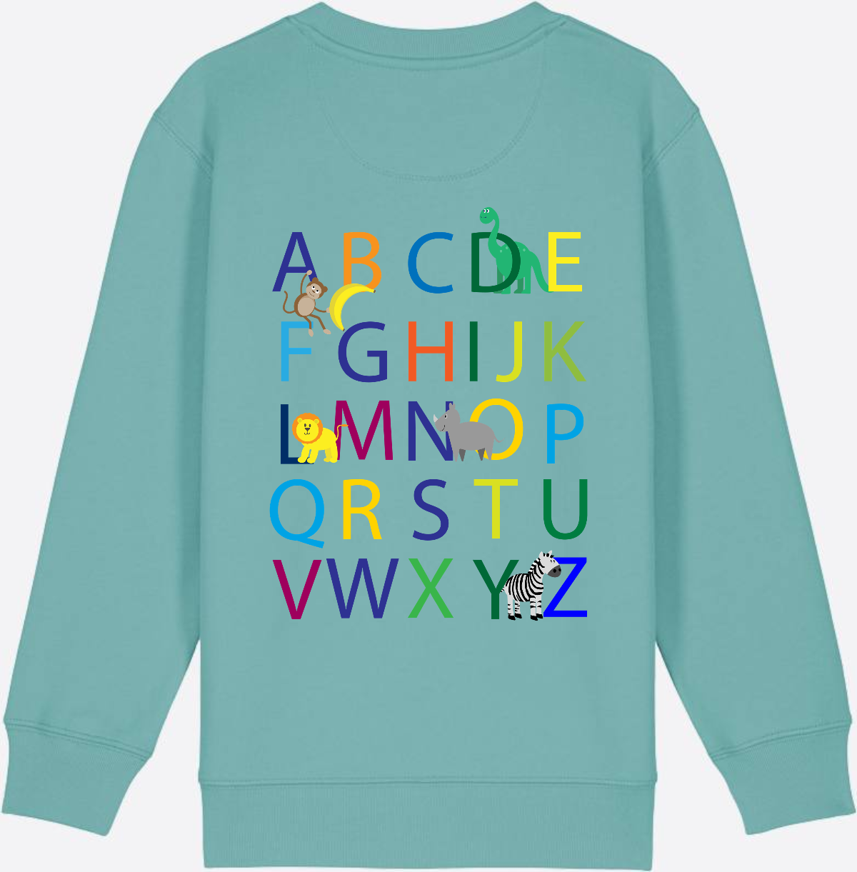 Einschulung Sweatshirt ABC – Personalisiert mit Namen - Teal Monstera