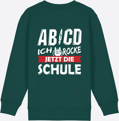 Einschulung Sweatshirt: ABCD Ich rocke die Schule - Glazed Green