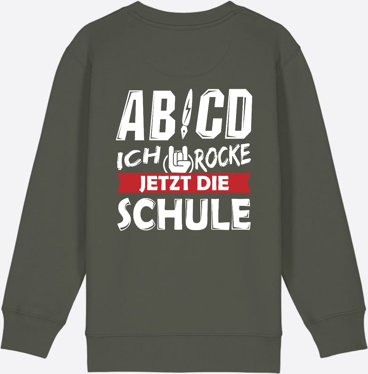 Einschulung Sweatshirt: ABCD Ich rocke die Schule - Khaki