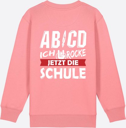 Einschulung Sweatshirt: ABCD Ich rocke die Schule - Pink Joy