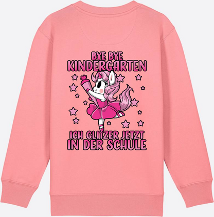 Einschulung Sweatshirt Einhorn: Bye Bye Kindergarten Glitzer Pink - Pink Joy