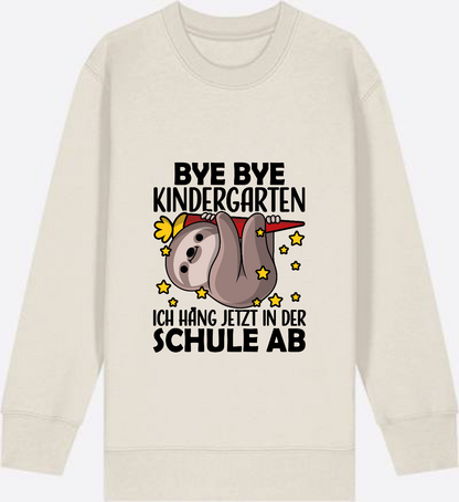 Einschulung Sweatshirt Faultier – Bye Bye Kindergarten - Eco Heather Herzseite