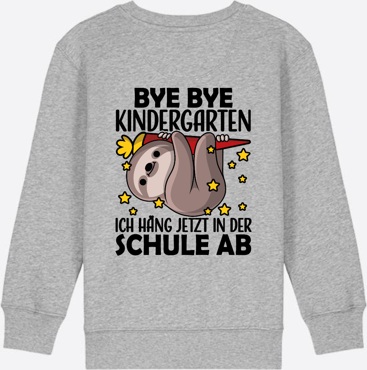 Einschulung Sweatshirt Faultier – Bye Bye Kindergarten - Heather Grey