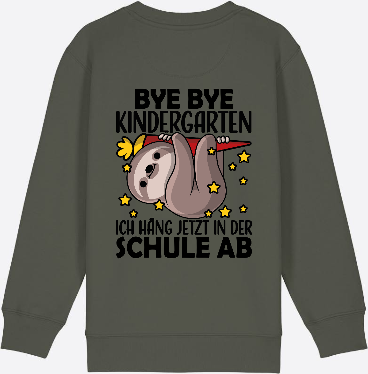 Einschulung Sweatshirt Faultier – Bye Bye Kindergarten - Khaki