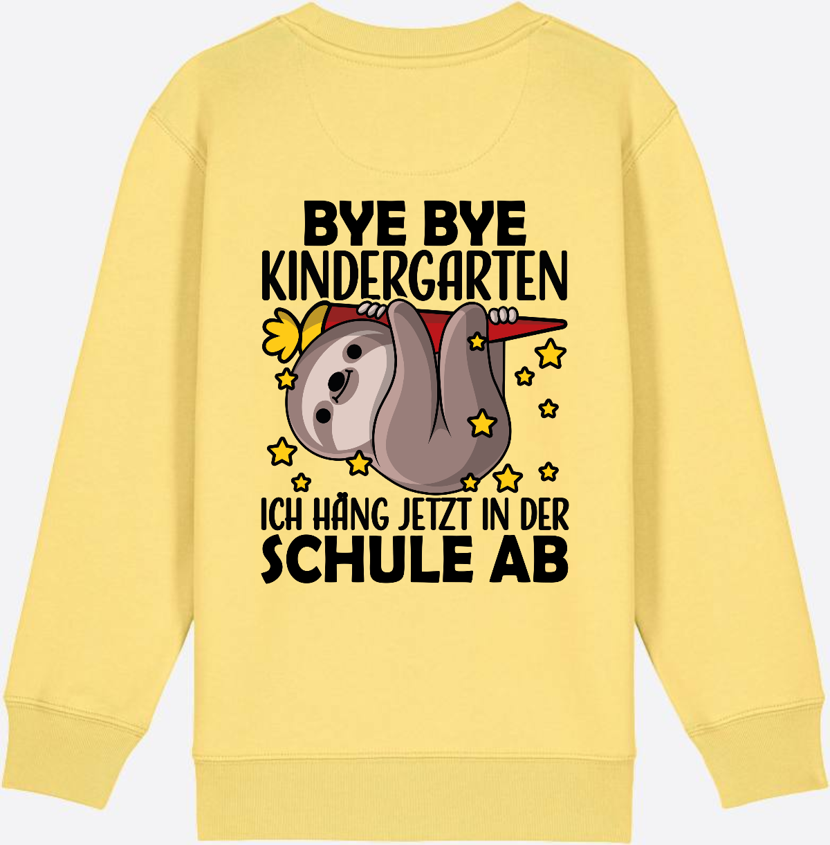 Einschulung Sweatshirt Faultier – Bye Bye Kindergarten - Viva Yellow