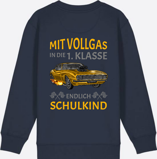 Einschulung Sweatshirt: Mit Vollgas in die 1. Klasse Rennauto - French Navy