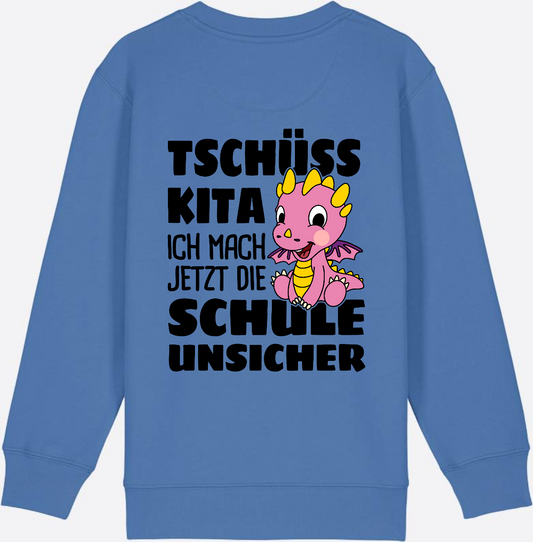 Einschulung Sweatshirt Rosa Drache – Tschüss Kita personalisierbar - Bright Blue