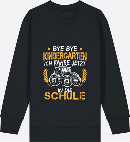 Einschulung Sweatshirt Traktor – Bye Bye Kindergarten - Black Herzseite