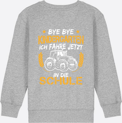 Einschulung Sweatshirt Traktor – Bye Bye Kindergarten - Heather Grey