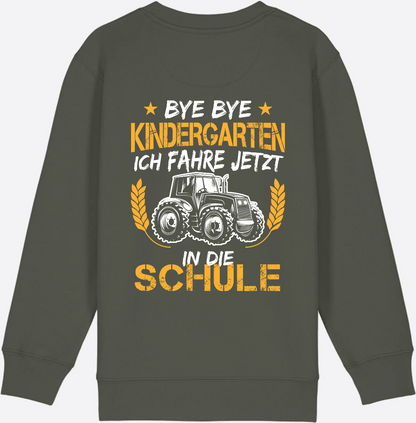 Einschulung Sweatshirt Traktor – Bye Bye Kindergarten - Khaki