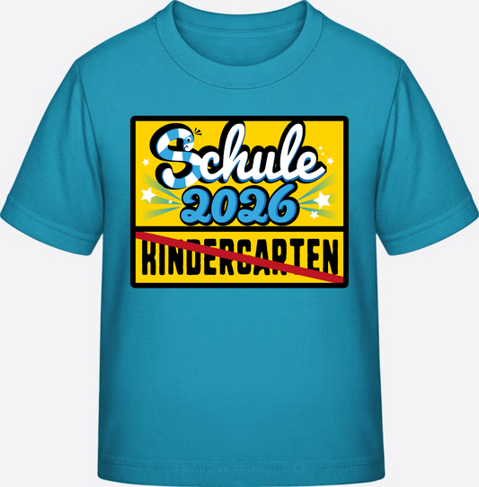 Einschulung T-Shirt 2026: Ortsschild Kindergarten Schule - Swimming Pool