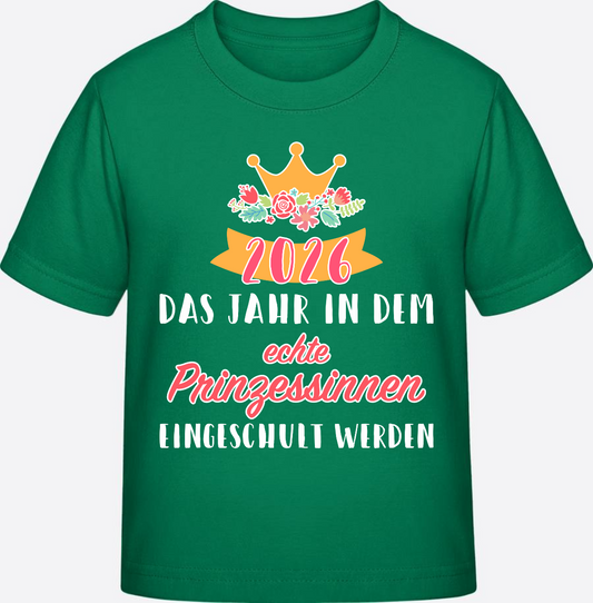 Einschulung T-Shirt 2026 Prinzessin – Mit Name personalisierbar - Kelly Green