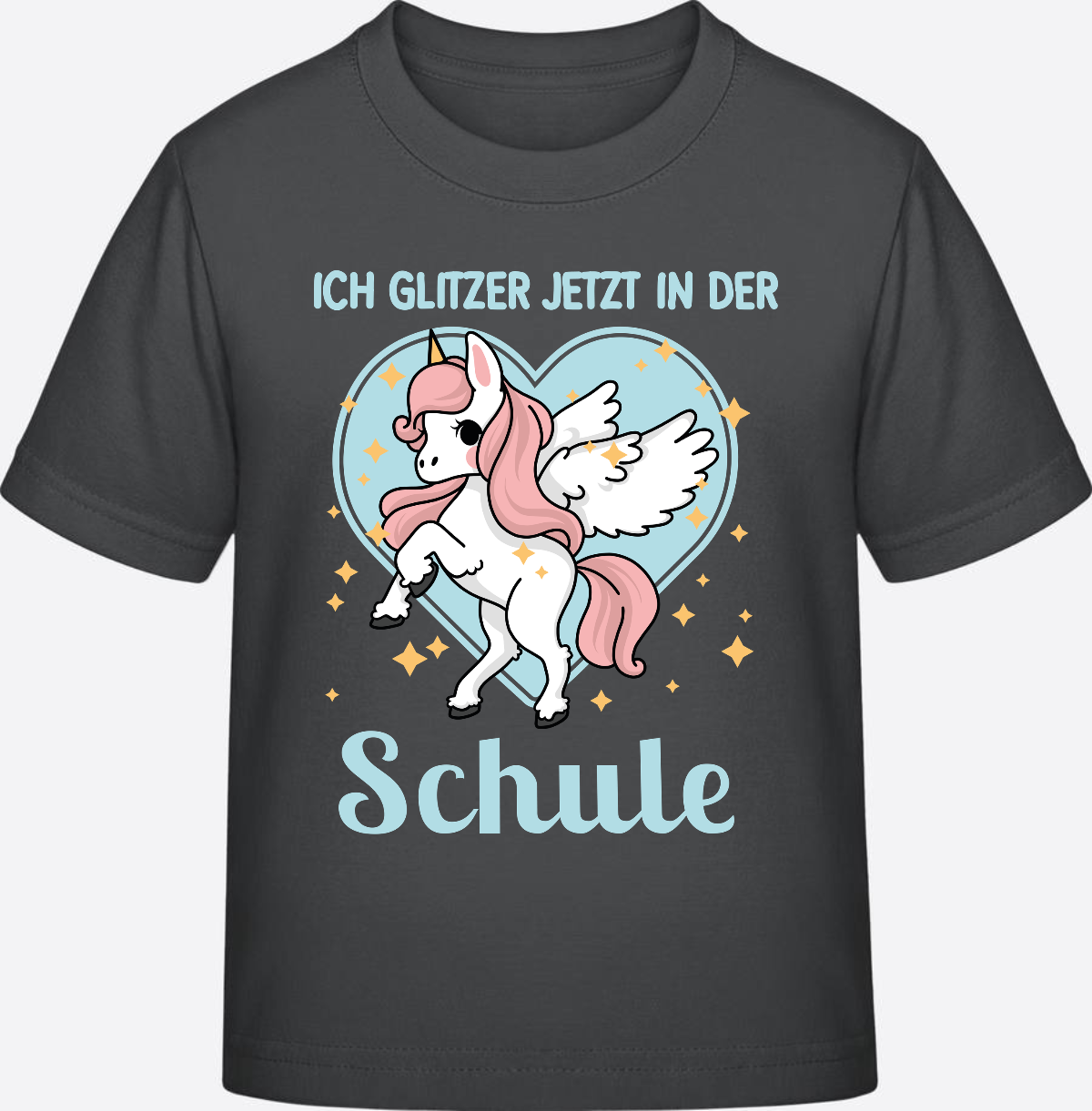 Einschulung T-Shirt Einhorn – Ich glitzer jetzt in der Schule - Anthracite