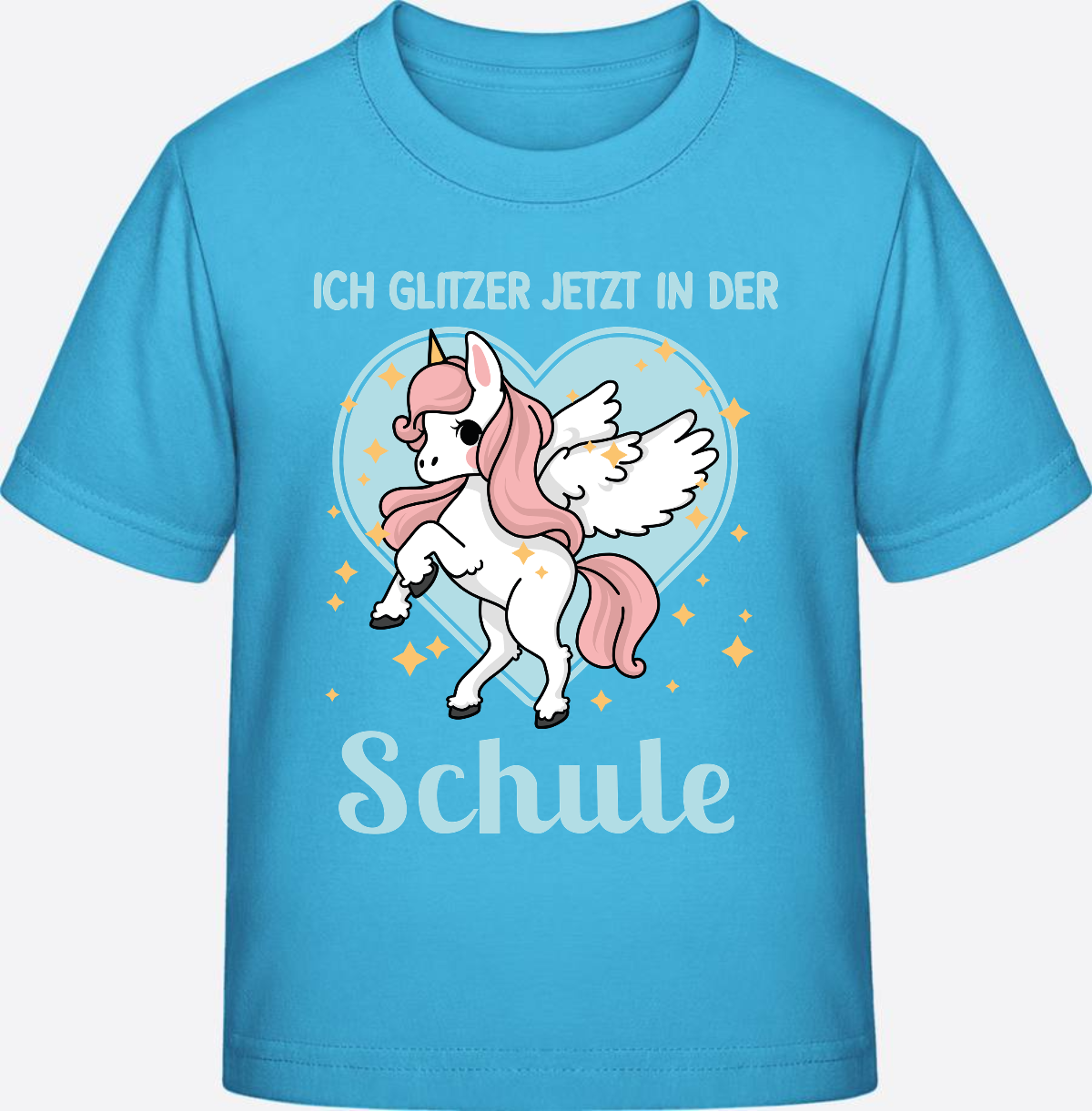 Einschulung T-Shirt Einhorn – Ich glitzer jetzt in der Schule - Aqua Blue