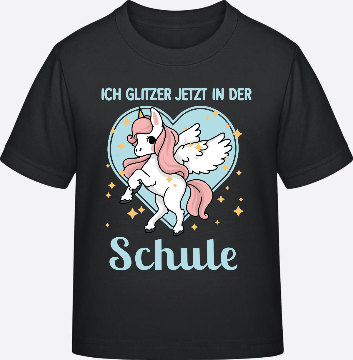 Einschulung T-Shirt Einhorn – Ich glitzer jetzt in der Schule - Black