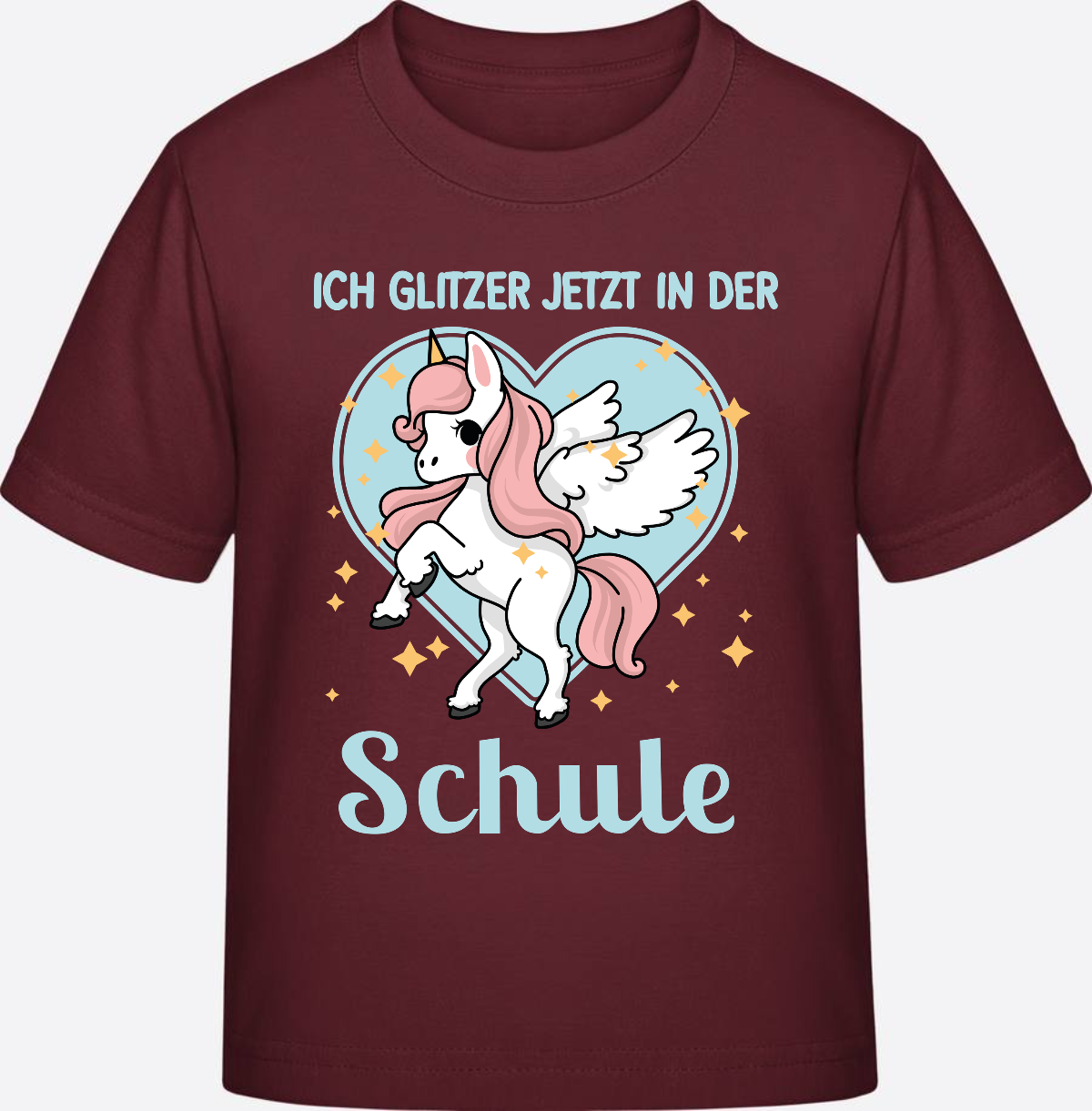 Einschulung T-Shirt Einhorn – Ich glitzer jetzt in der Schule - Burgundy