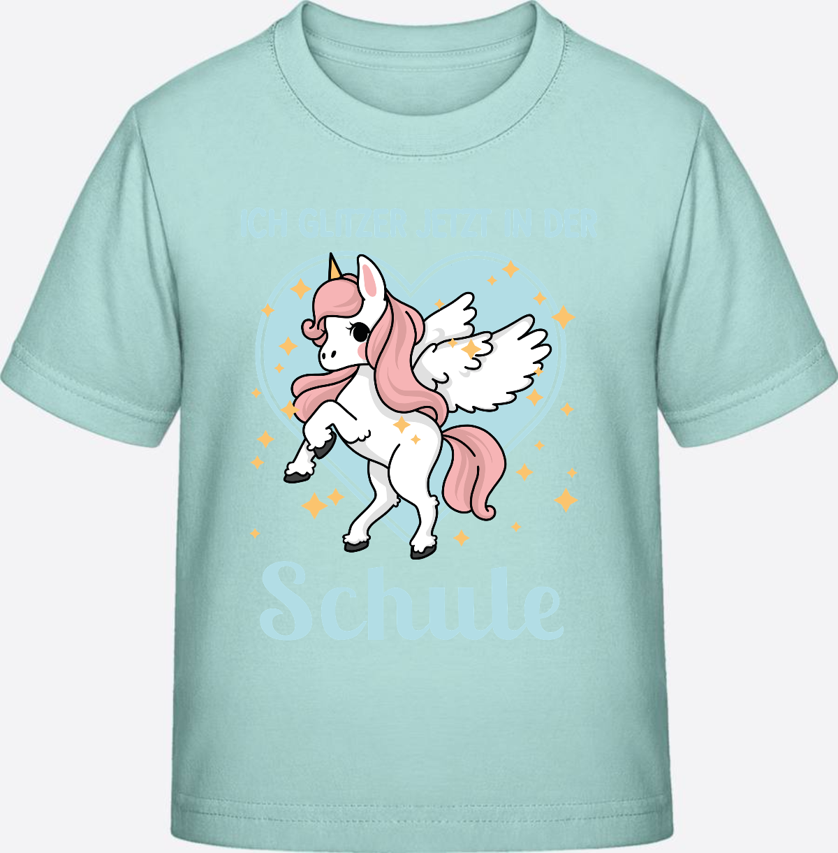 Einschulung T-Shirt Einhorn – Ich glitzer jetzt in der Schule - Caribbean Blue