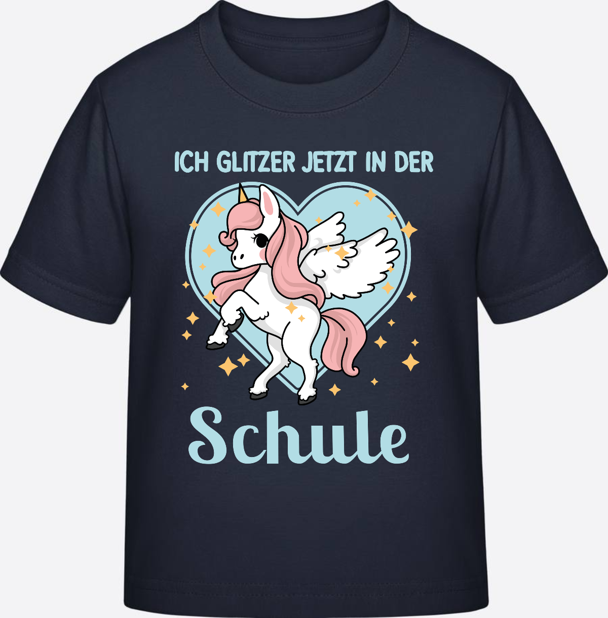 Einschulung T-Shirt Einhorn – Ich glitzer jetzt in der Schule - French Navy