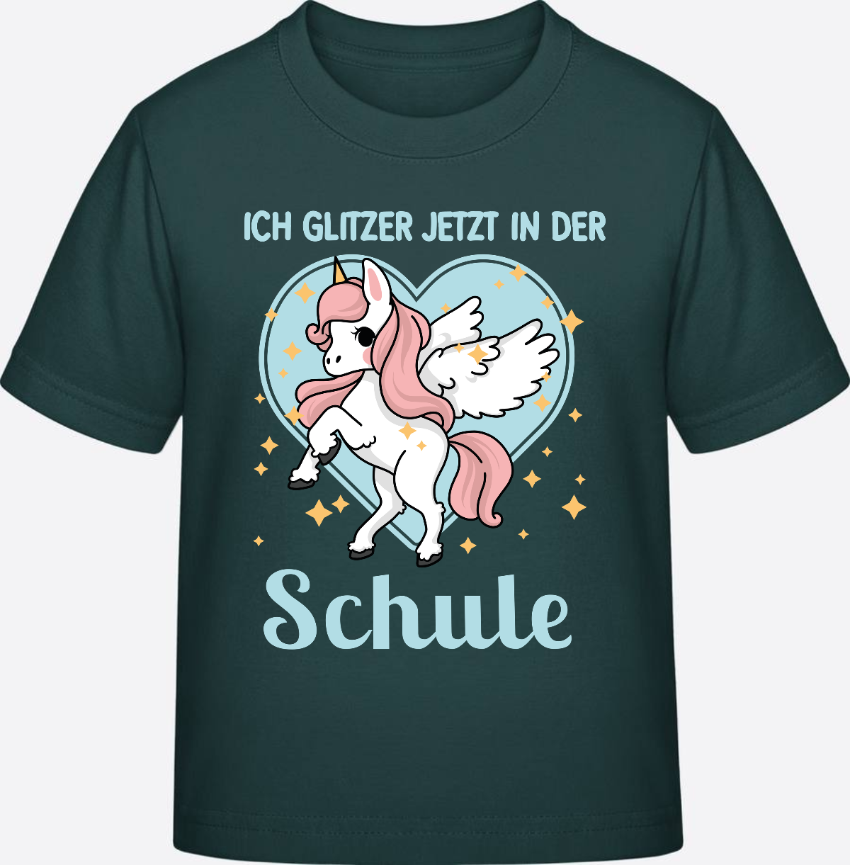 Einschulung T-Shirt Einhorn – Ich glitzer jetzt in der Schule - Glazed Green