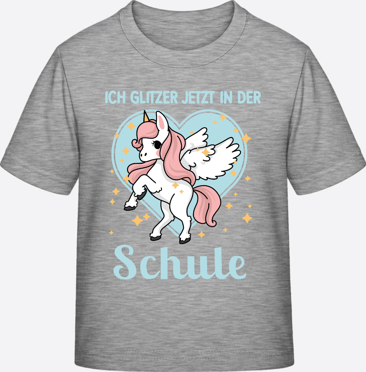 Einschulung T-Shirt Einhorn – Ich glitzer jetzt in der Schule - Heather Grey