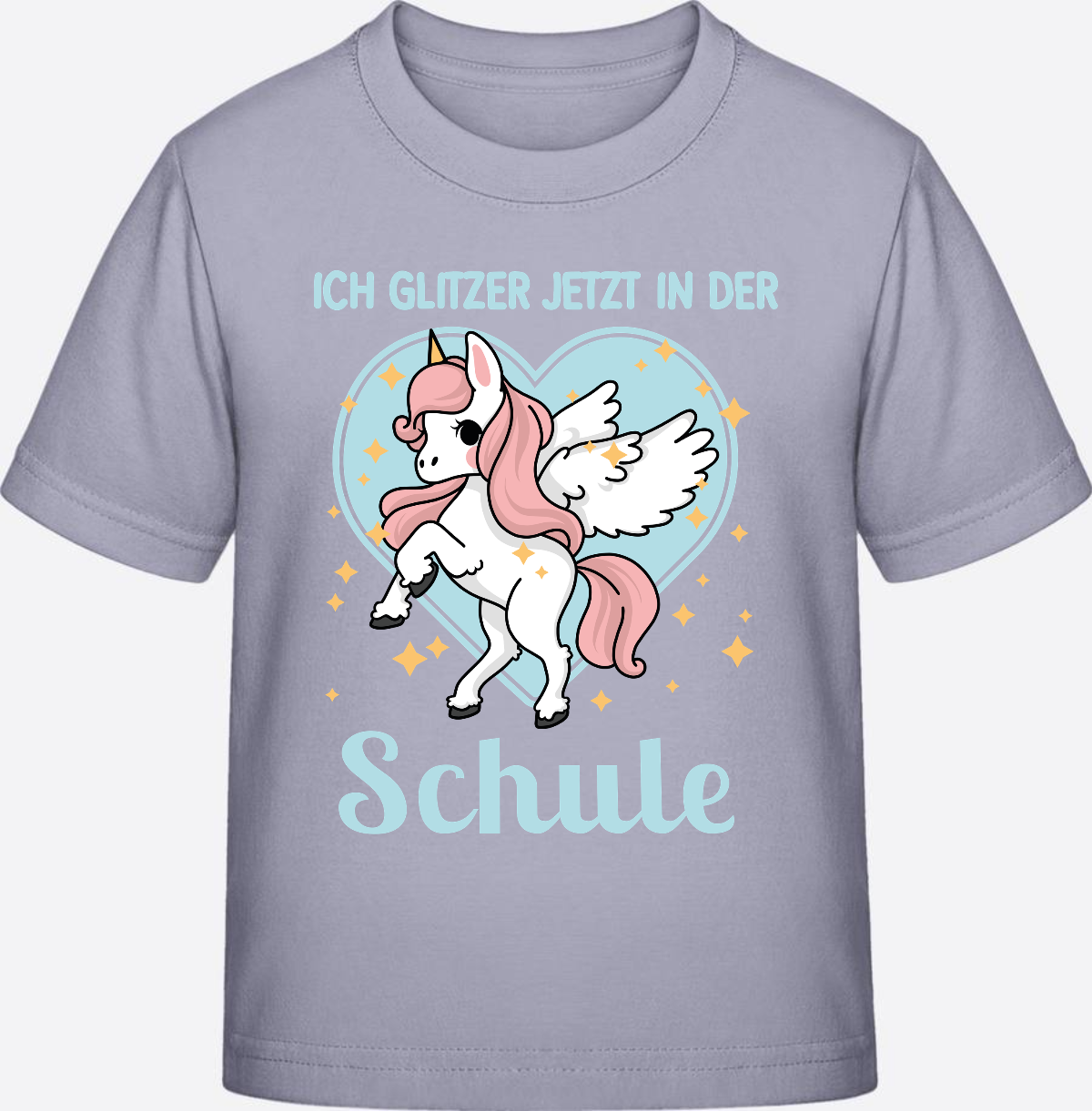 Einschulung T-Shirt Einhorn – Ich glitzer jetzt in der Schule - Lavender