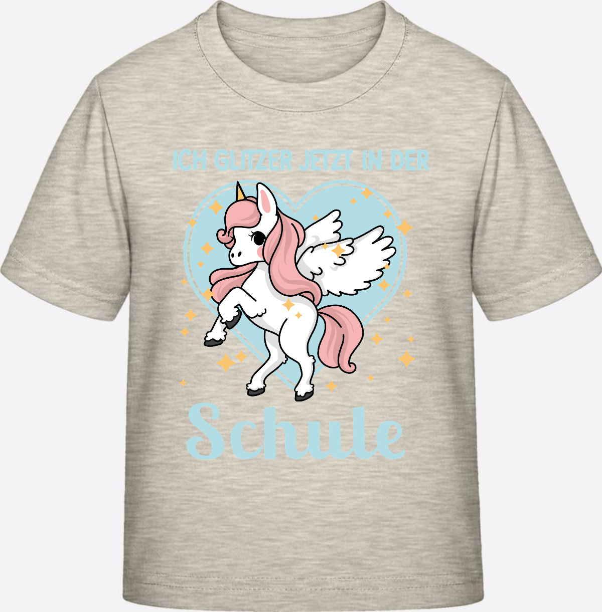 Einschulung T-Shirt Einhorn – Ich glitzer jetzt in der Schule - Natural Raw