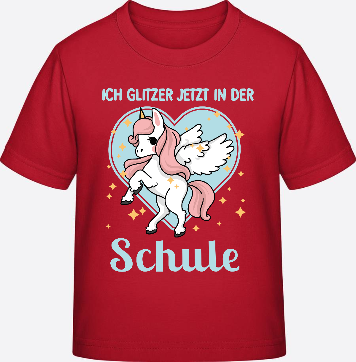 Einschulung T-Shirt Einhorn – Ich glitzer jetzt in der Schule - Red