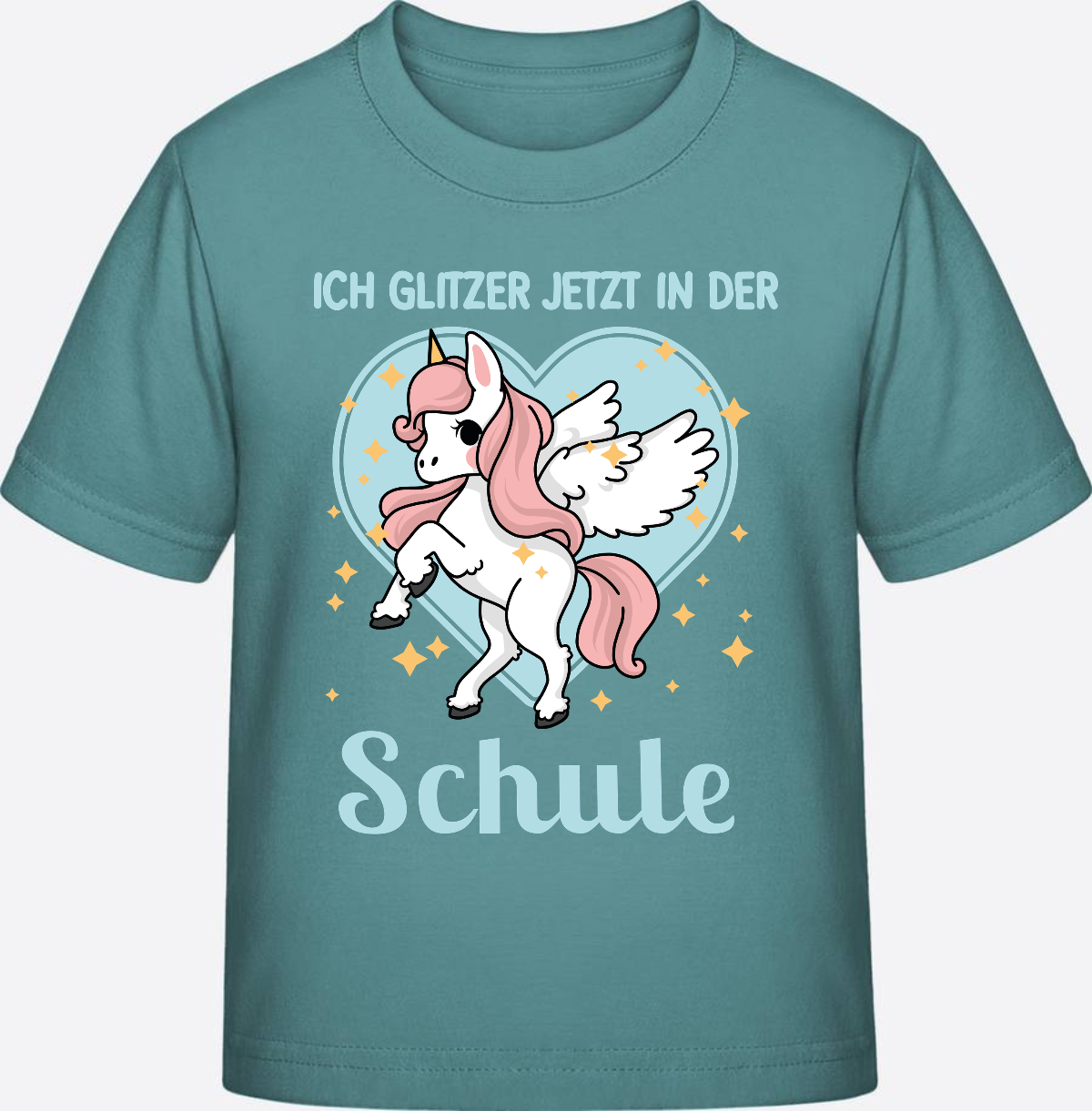 Einschulung T-Shirt Einhorn – Ich glitzer jetzt in der Schule - Teal Monstera