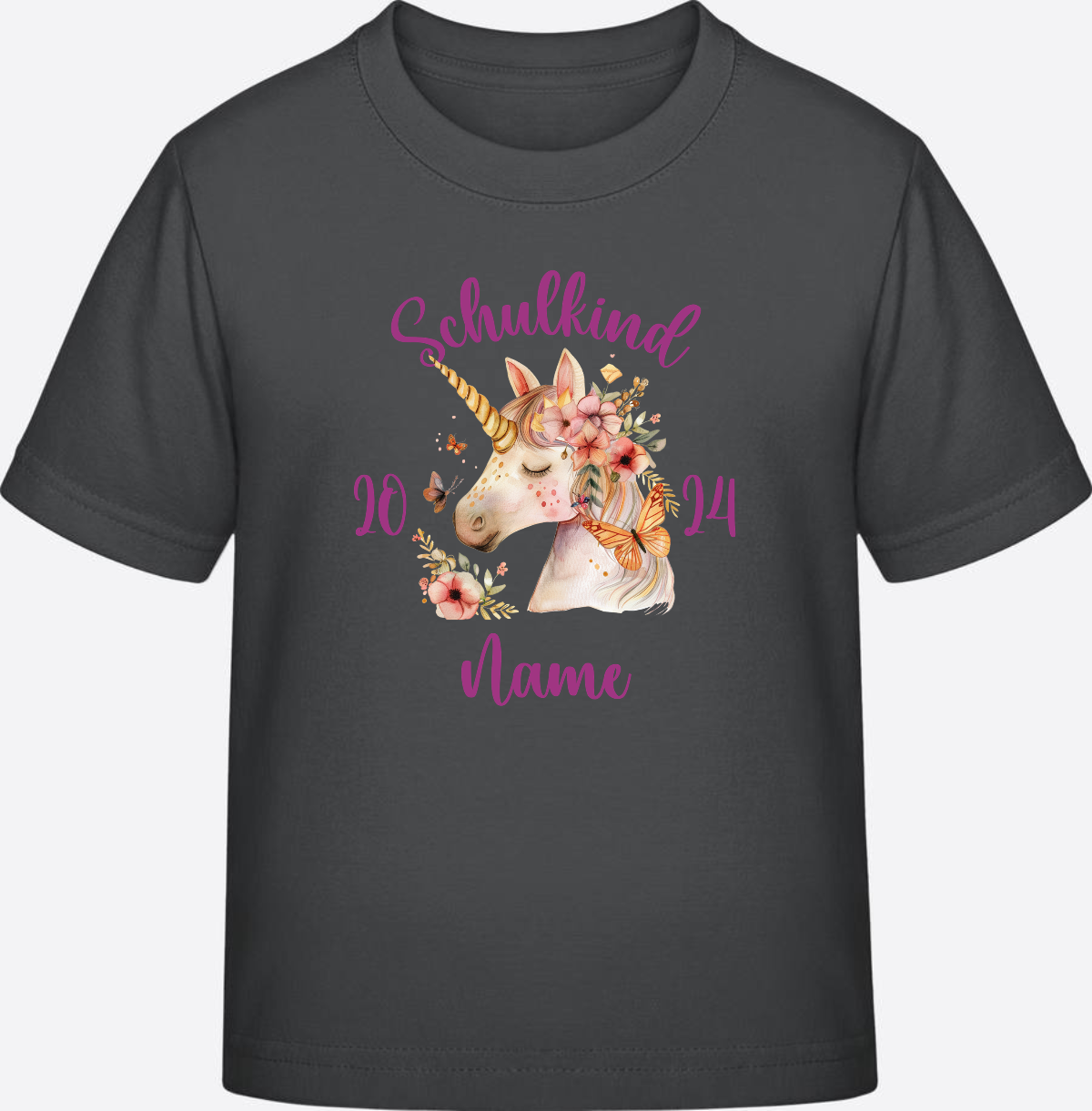 Einschulung T-Shirt für Mädchen – Personalisiert mit Namen - Anthracite