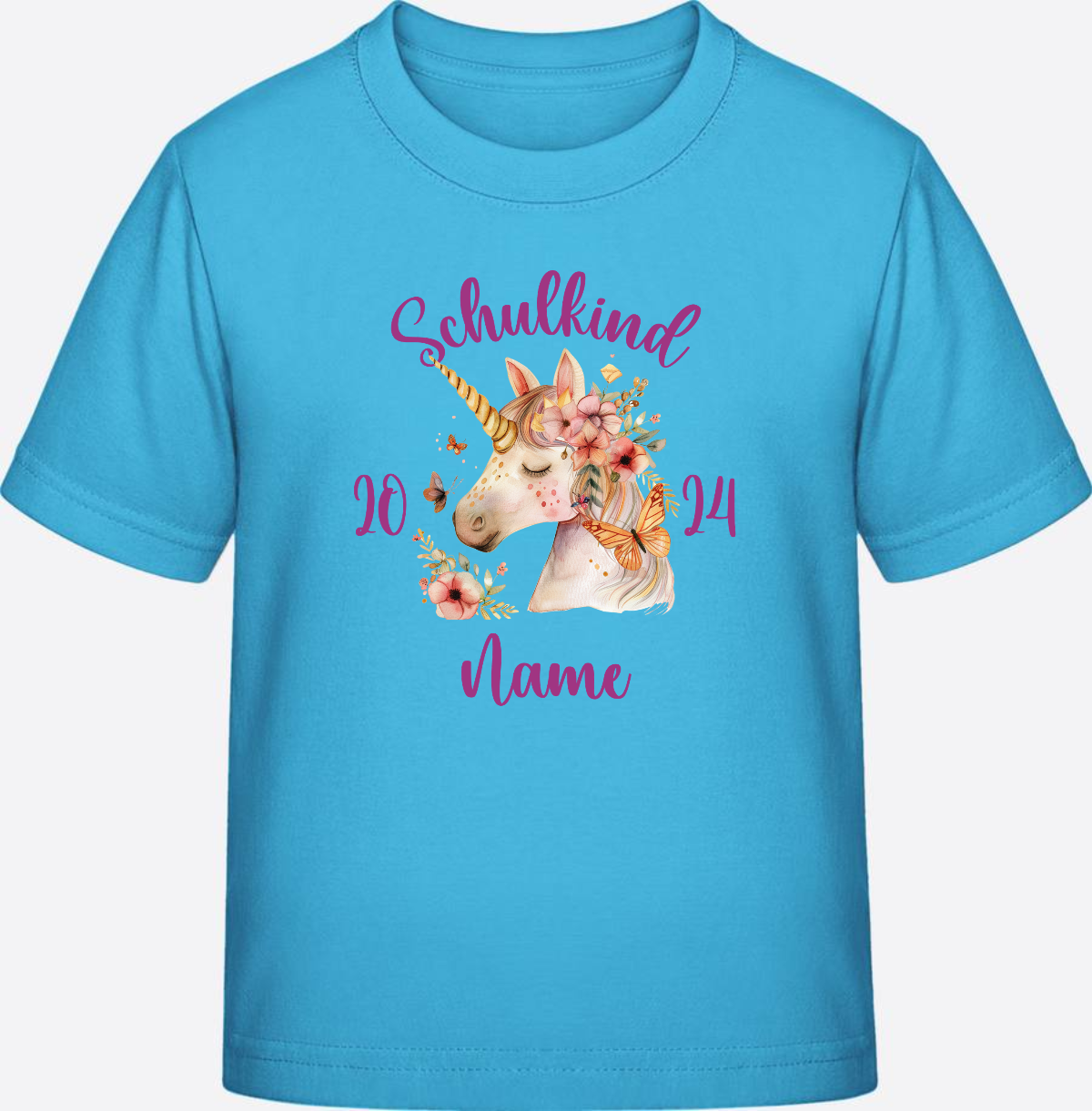 Einschulung T-Shirt für Mädchen – Personalisiert mit Namen - Aqua Blue