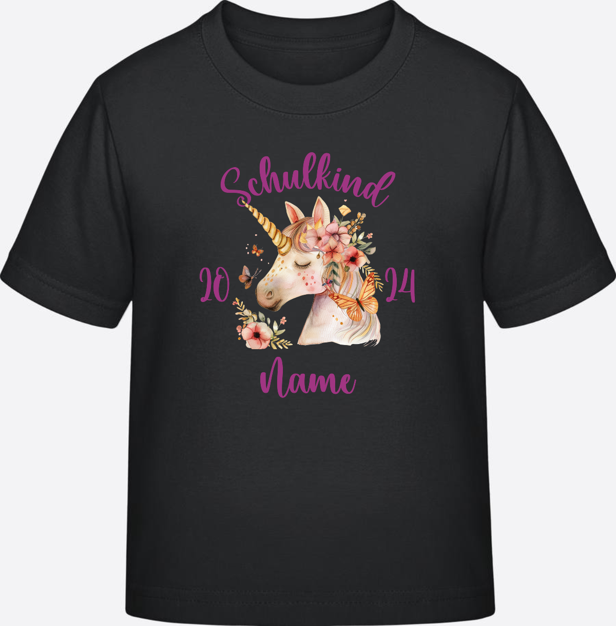 Einschulung T-Shirt für Mädchen – Personalisiert mit Namen - Black