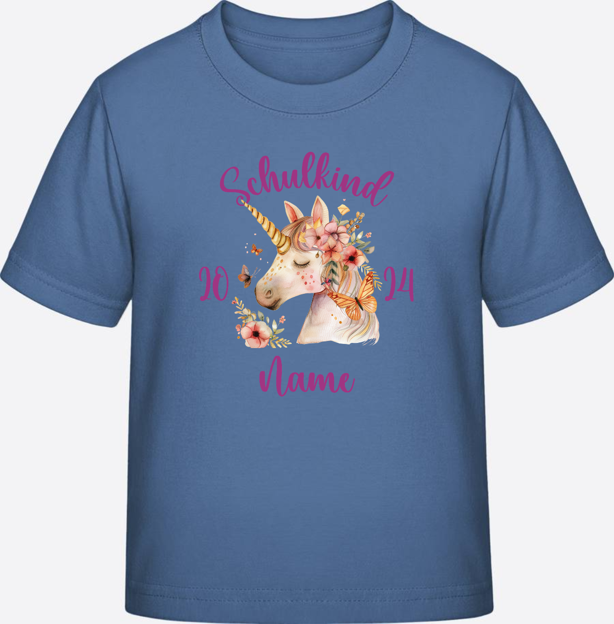 Einschulung T-Shirt für Mädchen – Personalisiert mit Namen - Bright Blue