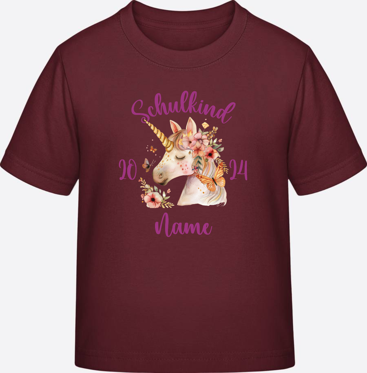 Einschulung T-Shirt für Mädchen – Personalisiert mit Namen - Burgundy