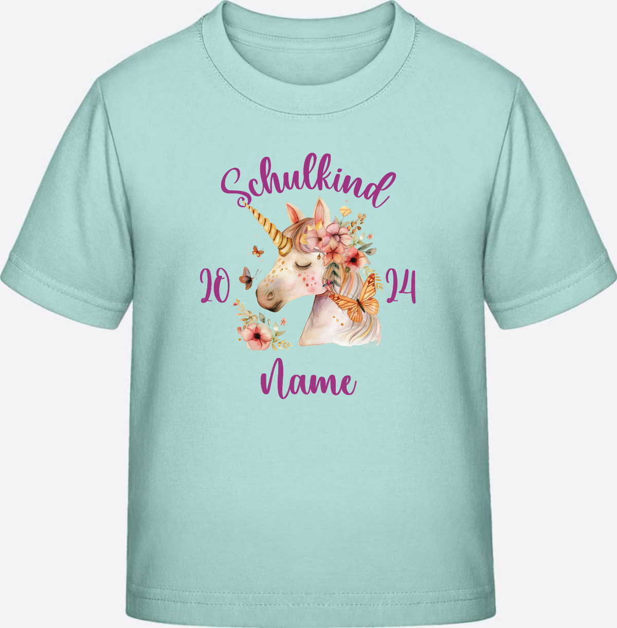 Einschulung T-Shirt für Mädchen – Personalisiert mit Namen - Caribbean Blue