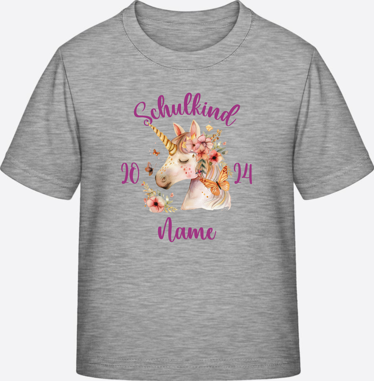 Einschulung T-Shirt für Mädchen – Personalisiert mit Namen - Heather Grey
