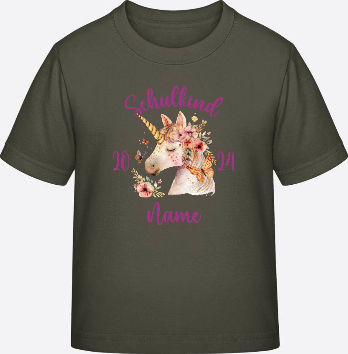 Einschulung T-Shirt für Mädchen – Personalisiert mit Namen - Khaki