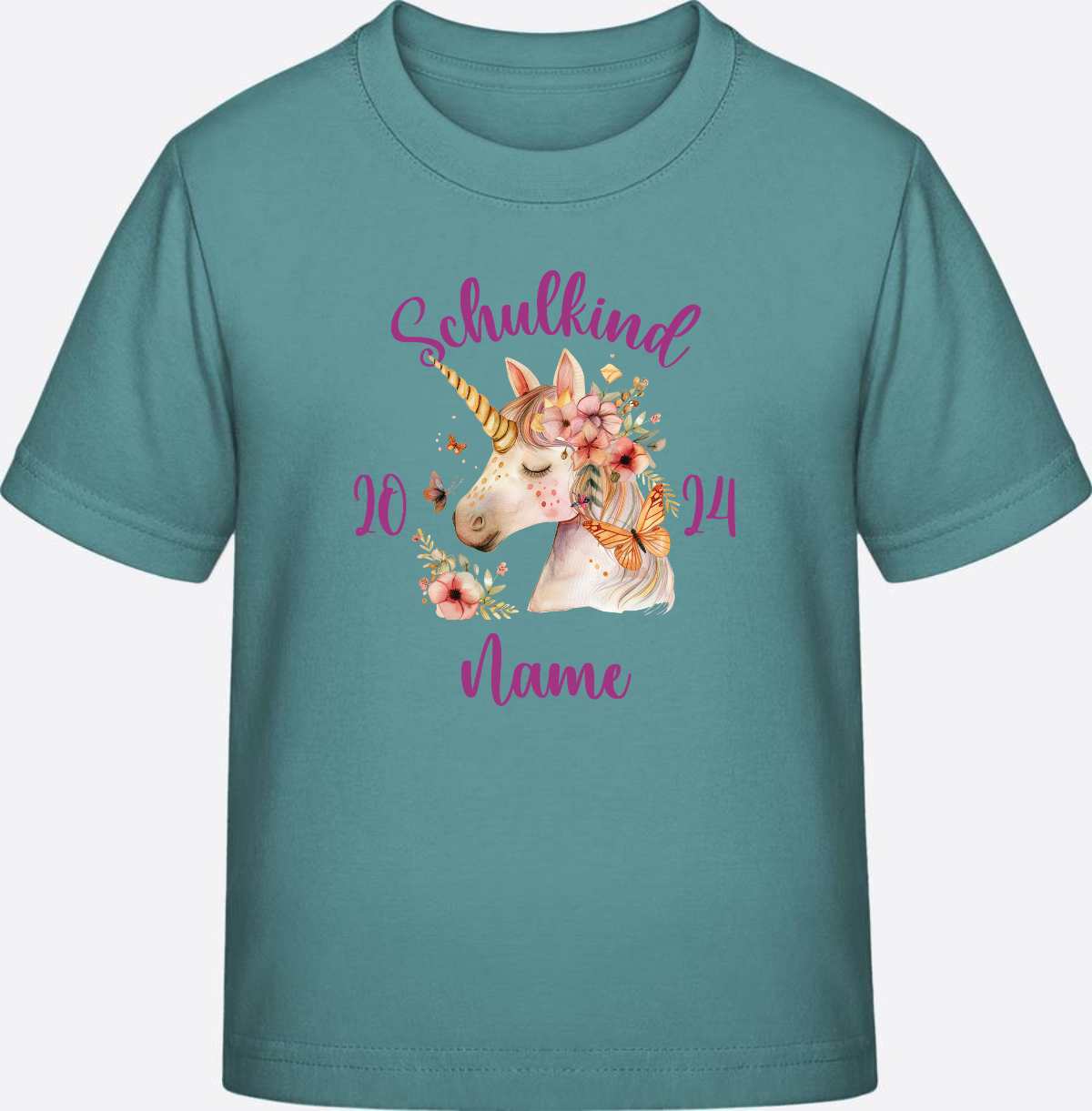 Einschulung T-Shirt für Mädchen – Personalisiert mit Namen - Teal Monstera