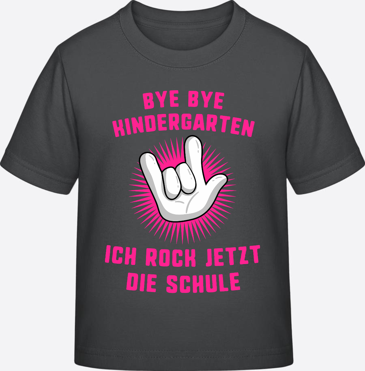 Einschulung T-Shirt "Ich rock die Schule" Fuchsia mit Name - Anthracite
