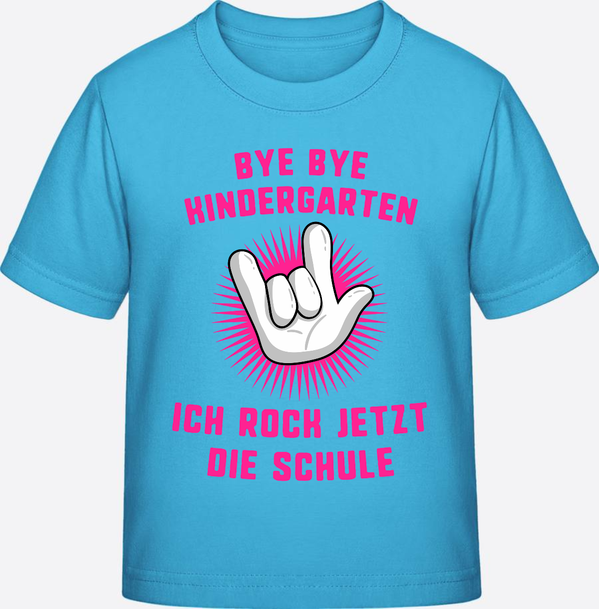 Einschulung T-Shirt "Ich rock die Schule" Fuchsia mit Name - Aqua Blue