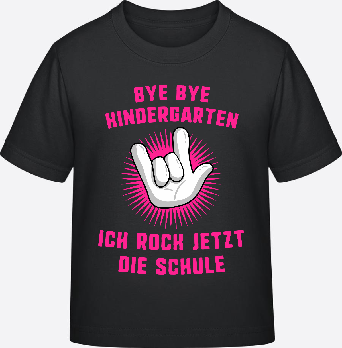 Einschulung T-Shirt "Ich rock die Schule" Fuchsia mit Name - Black