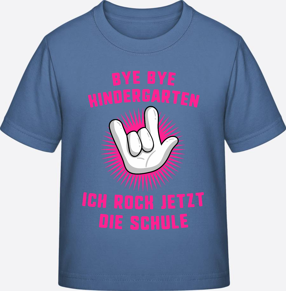Einschulung T-Shirt "Ich rock die Schule" Fuchsia mit Name - Bright Blue