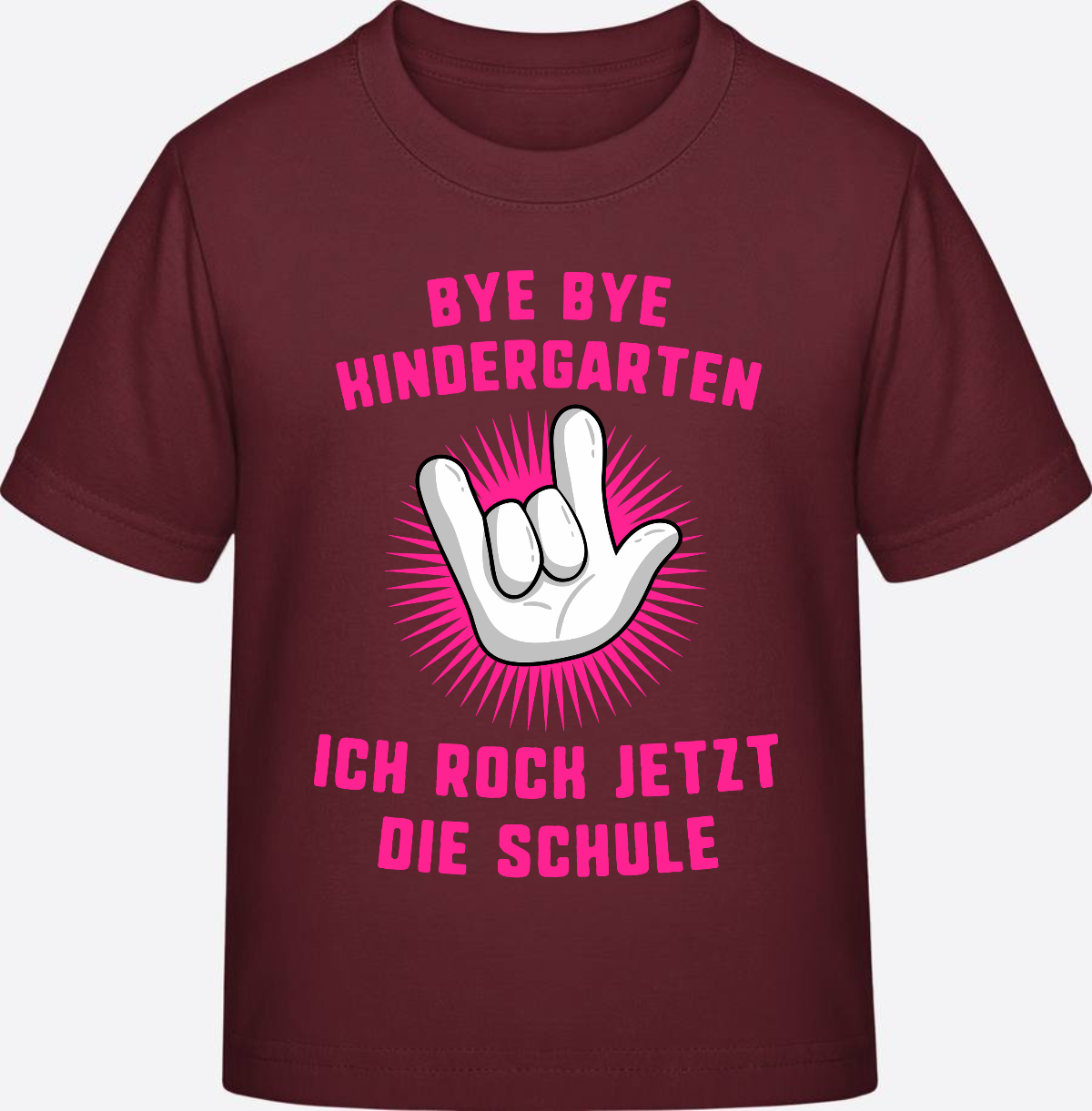 Einschulung T-Shirt "Ich rock die Schule" Fuchsia mit Name - Burgundy