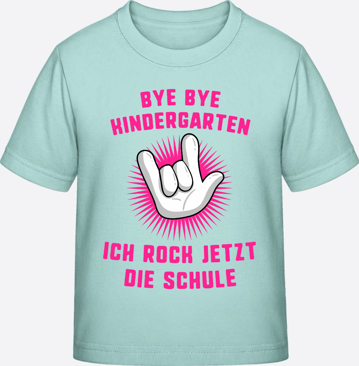 Einschulung T-Shirt "Ich rock die Schule" Fuchsia mit Name - Caribbean Blue