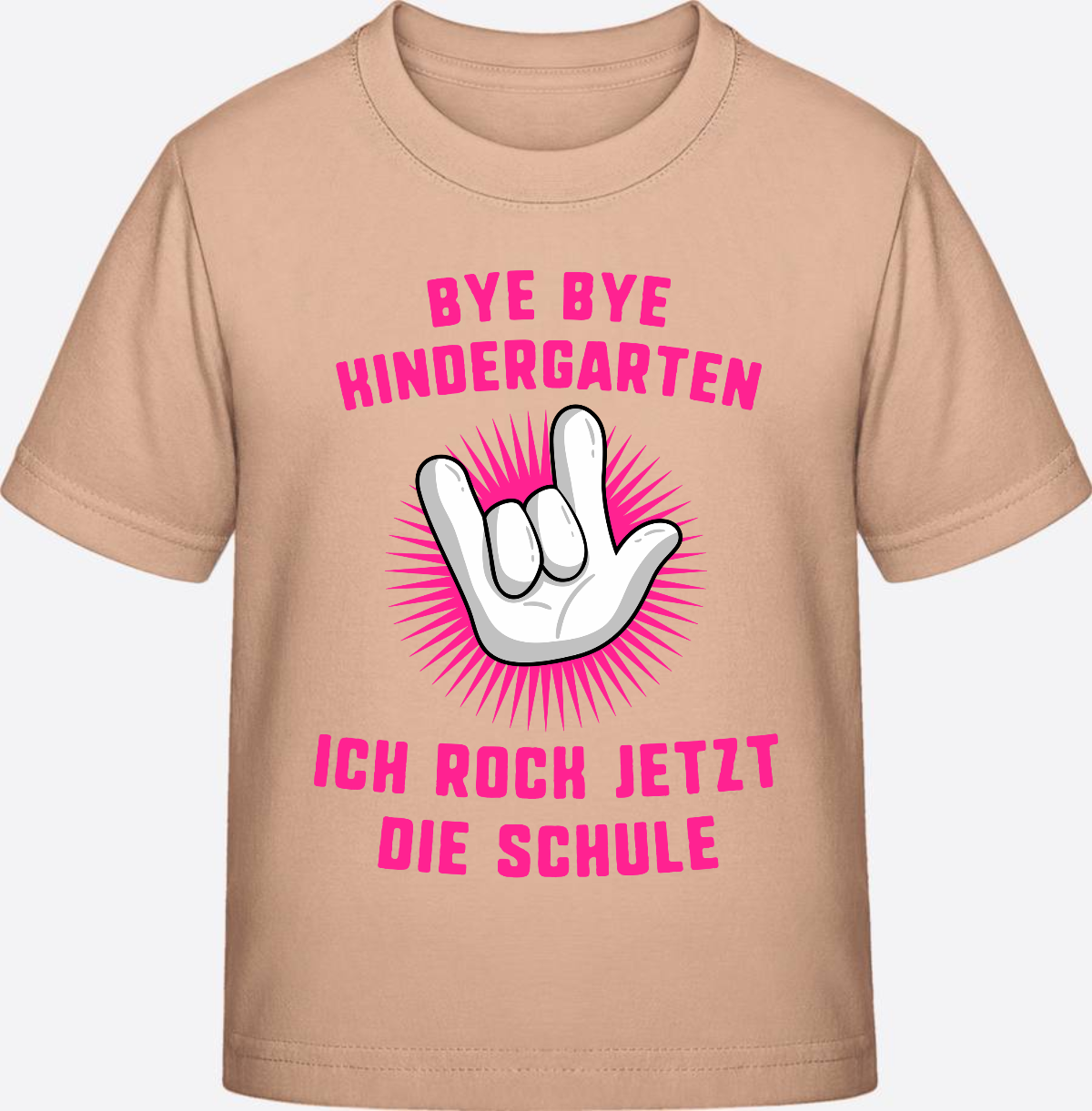 Einschulung T-Shirt "Ich rock die Schule" Fuchsia mit Name - Fraiche Peche