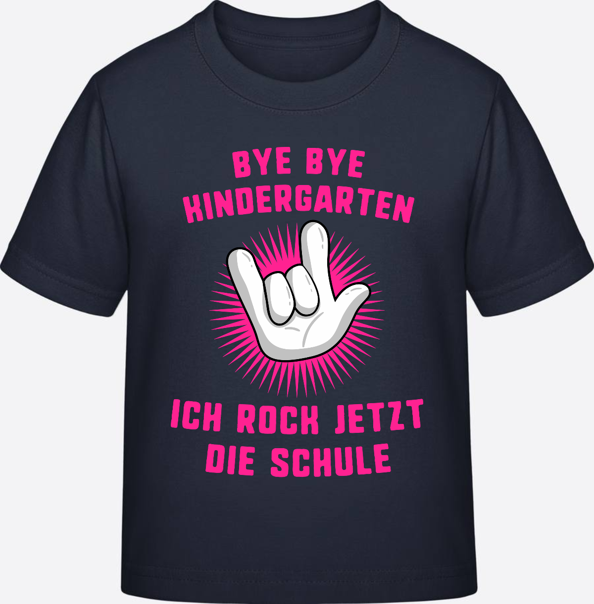 Einschulung T-Shirt "Ich rock die Schule" Fuchsia mit Name - French Navy